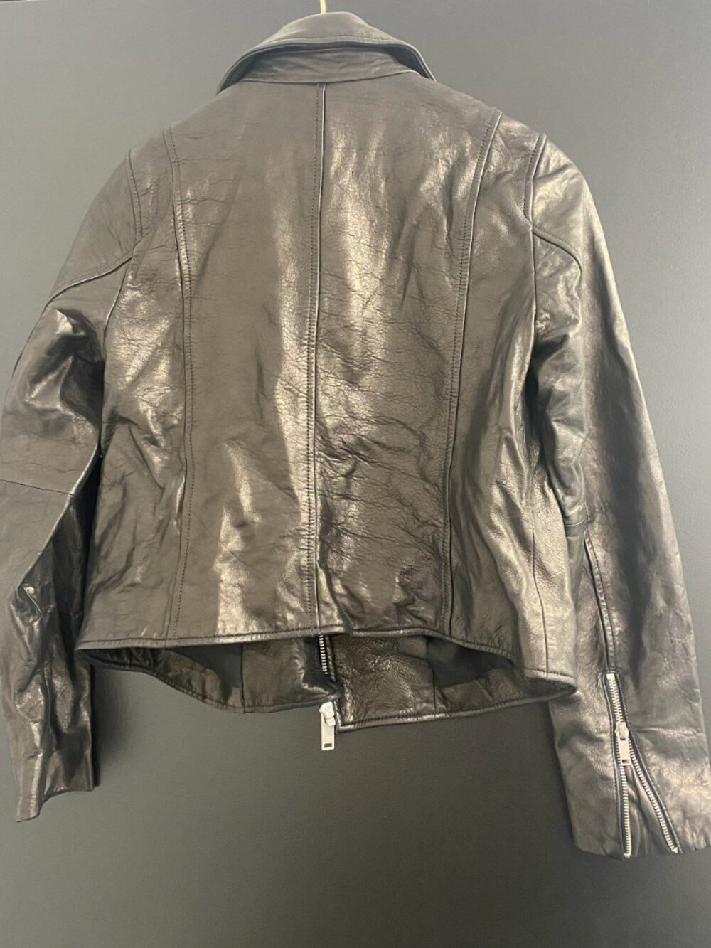 GAP Black Leather Moto Jacket NWT Size Medium $248 Retail - Picture 7 of 8